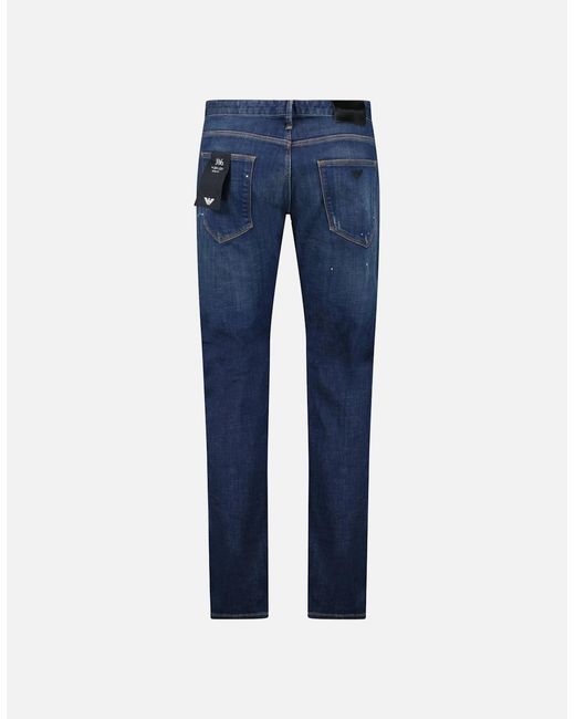 Emporio Armani Blue J06 Slim Fit 5 Pocket Paint Splatter Jeans for men