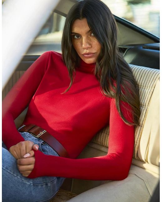 Ro&zo Red Cotton Blend Roll Neck Top