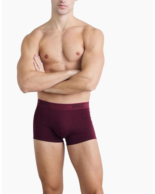 Tommy Hilfiger Red Trunks 3 Pack Hilfiger Monotype Repeat Logo Stretch Trunks for men