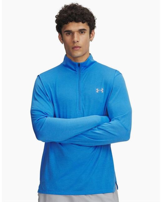 Under Armour Blue Launch Zip Neck High Collar Long Sleeve T-Shirt for men