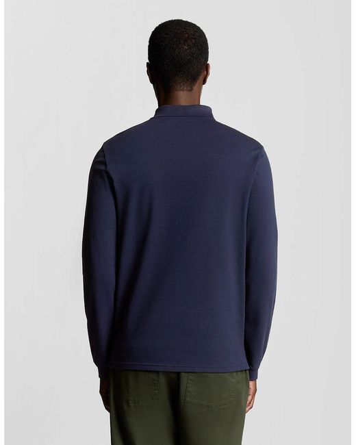 Lyle & Scott Blue Long Sleeve Cotton Polo Shirt for men