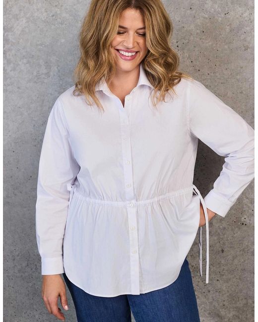 Live Unlimited London White Tie Waist Cotton Shirt