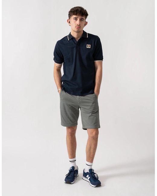 Aquascutum Blue Stretch Piquet Tipped Badge Polo Shirt for men