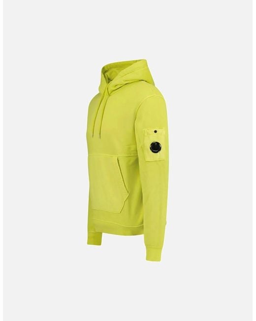 C P Company Yellow Diagonal Raised Fleece Lens Hooded Sweatshirt for men