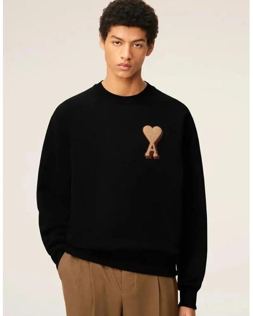 AMI Black Ami De Coeur Patch Logo Sweatshirt for men