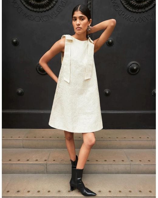 Ro&zo White Heidi Jacquard Bow Detail Mini Dress