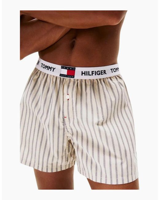 Tommy Hilfiger White Th Heritage Stripe Woven Boxer Shorts, Stone for men