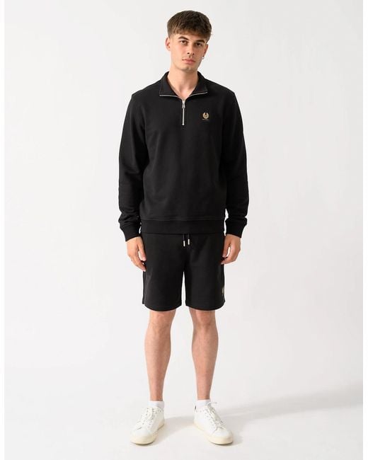 Belstaff Black Logo Quarter Zip Sweatshirt for men