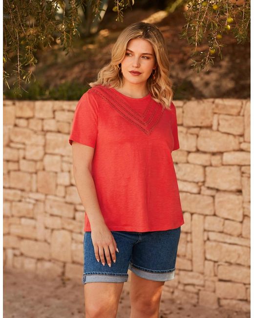 Live Unlimited London Red Jersey Broderie V-Neck Top