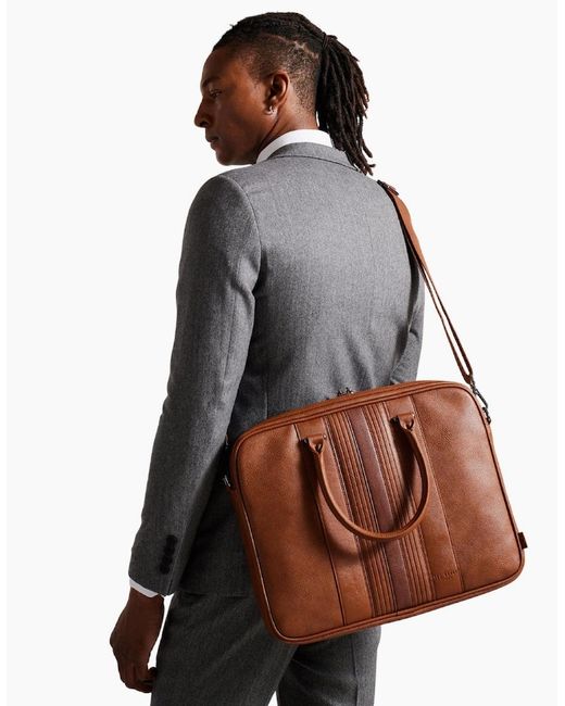 Ted Baker Brown Never Striped Pu Document Bag for men