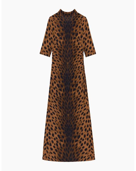 Ro&zo Brown Leopard Print Mock Neck Jersey Dress