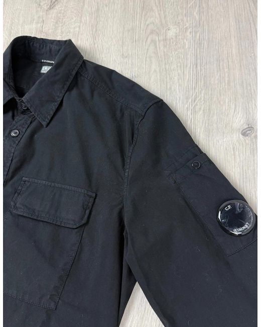 C P Company Black Button Overshirt for men