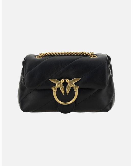 Pinko Black Calfskin Love Mini Puff Quilted Shoulder Bag