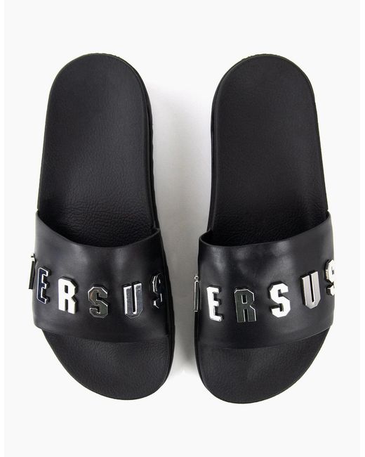 Versus  Black Versace Versus Rubber Sole Metal Logo Slider for men