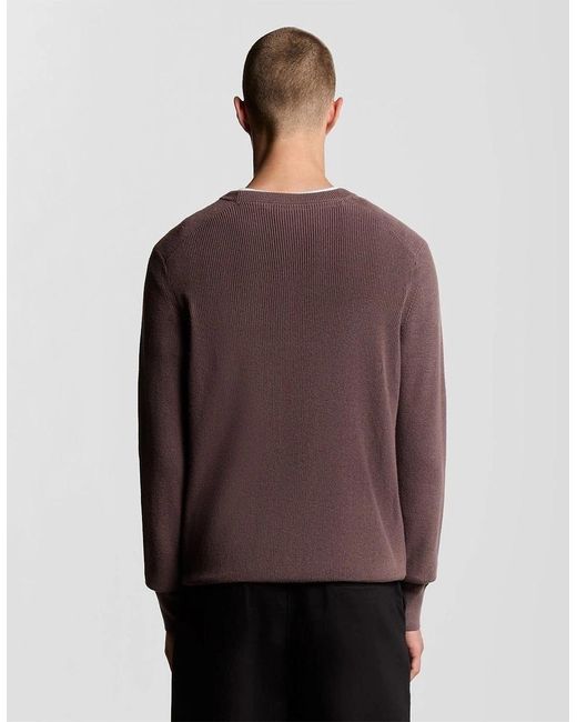 Lyle & Scott Purple Ribbed Crew Neck Raglan Sleeve Sweater for men
