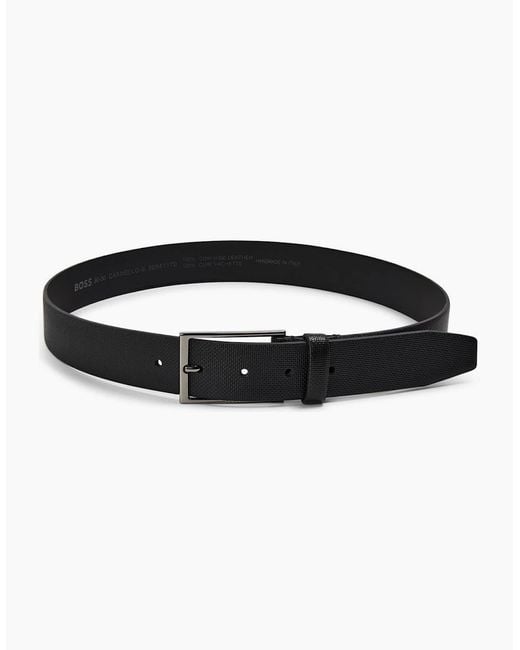 Boss Black Leather Belt With Metal Buckle for men