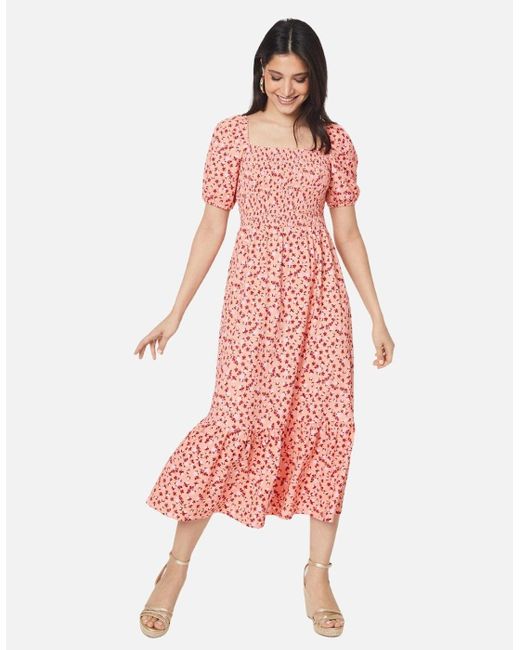 Dorothy Perkins Pink Ladies Ditsy Print Tiered Hem Midi Dress