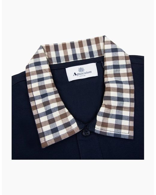 Aquascutum Blue Supima Club Check Rib Polo for men
