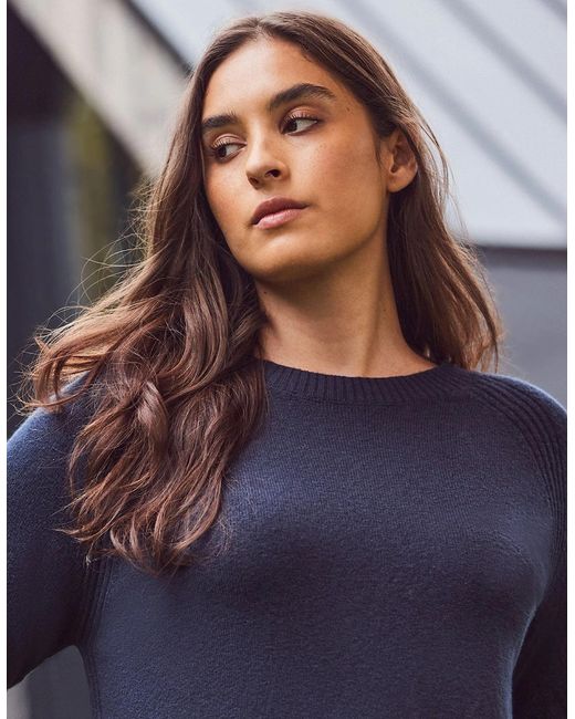 Live Unlimited London Blue Wool-Blend Longline Crew Neck Knit Jumper