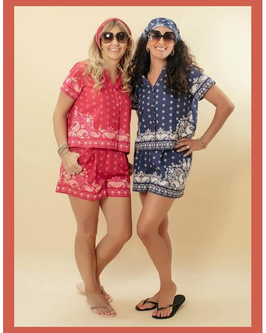 Nooki Design Red Idaho Printed Paisley Cotton Shorts- Mix