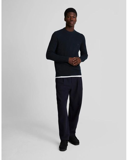 Lyle & Scott Blue Lambswool Crew Neck Jumper for men