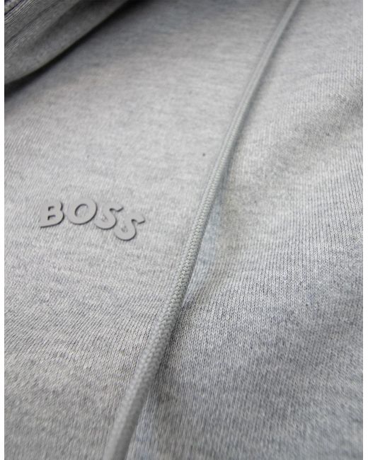 Boss White Saggy Curved Logo Zip Up Hoody 059 for men