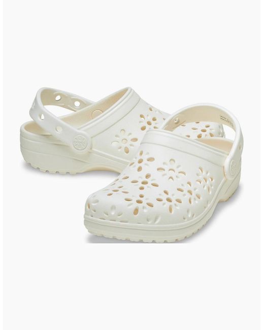 CROCSTM White Classic Floral Cut Out Clogs