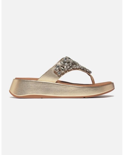 Fitflop White F-Mode Jewel-Deluxe Toe Post Sandals Platino