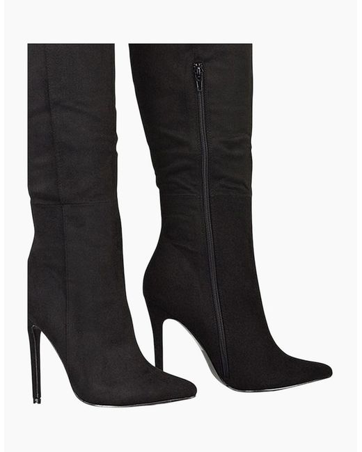 XY London Black Ladies Nora Pointed Zipped High Stiletto Heel Knee-High Boots
