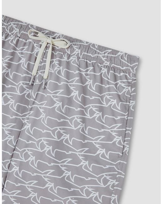 Paul & Shark Gray Swim Shorts With All-Over Shark Print for men