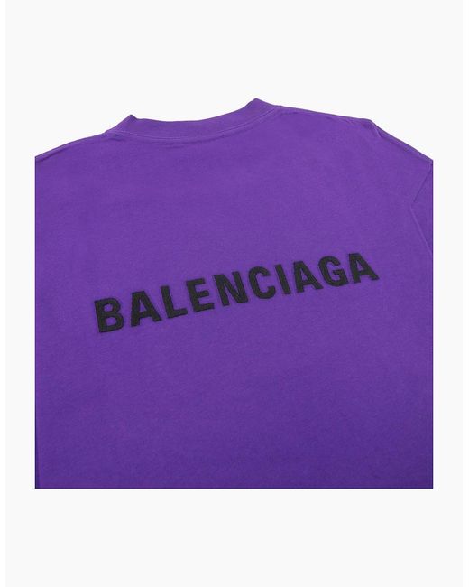Balenciaga Purple Embroidered Medium Fit Logo T Shirt 5162 for men