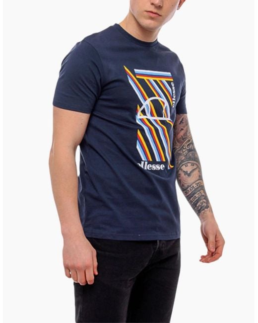 Ellesse Blue Marotta T Shirt Crew Neck Casual Short Sleeve Top Summer Cotton Tee for men