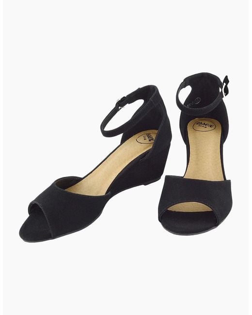 XY London Black Ladies Lottie Peep Toe Wedge Sandals