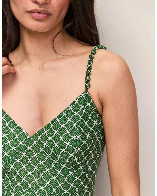 Ro&zo Green Petite Fan Print Beaded Strap Dress