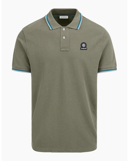 Sandbanks Green Badge Logo Tipped Polo Army for men