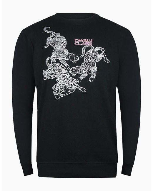 Roberto Cavalli Black Cavalli Class Paisley Leopards Design Sweatshirt for men