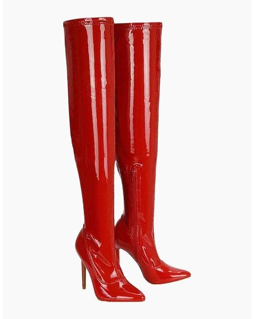 XY London Red Ladies Piper Patent High Heel Thigh-High Boots