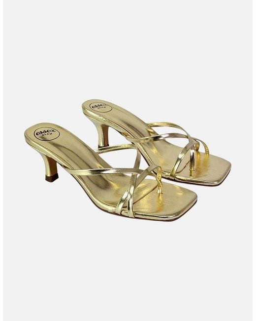 XY London Ladies Dream Metallic Square Toe Kitten Heel Mule Sandals