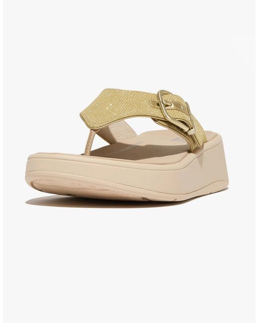 Fitflop White F-Mode Buckle Shimmerlux Flatform Toe Post Platino
