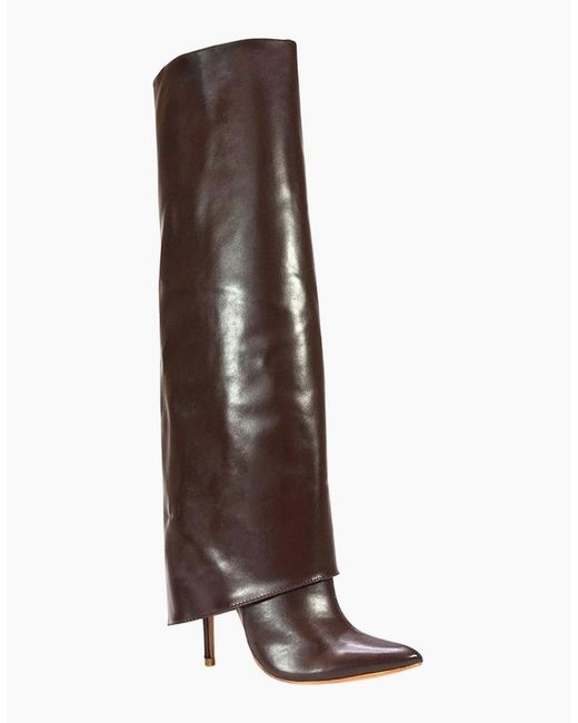 XY London White Ladies Shauna Fold Over Stiletto Heel Knee-High Boots