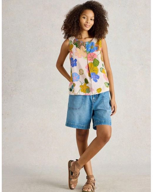 White Stuff Blue Paradise Cotton Vest Ivory Multi
