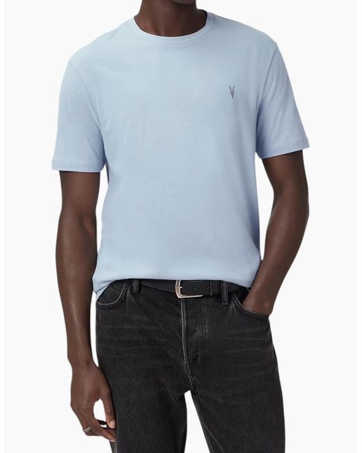 AllSaints Blue T Shirts Lycra Stretch Cotton Crew Neck Short Sleeve Summer Tee for men