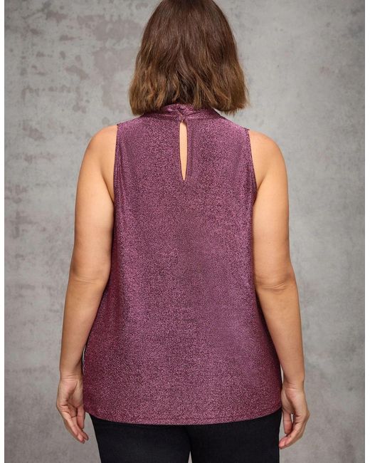 Live Unlimited London Purple Sparkle Jersey Cowl Neck Top