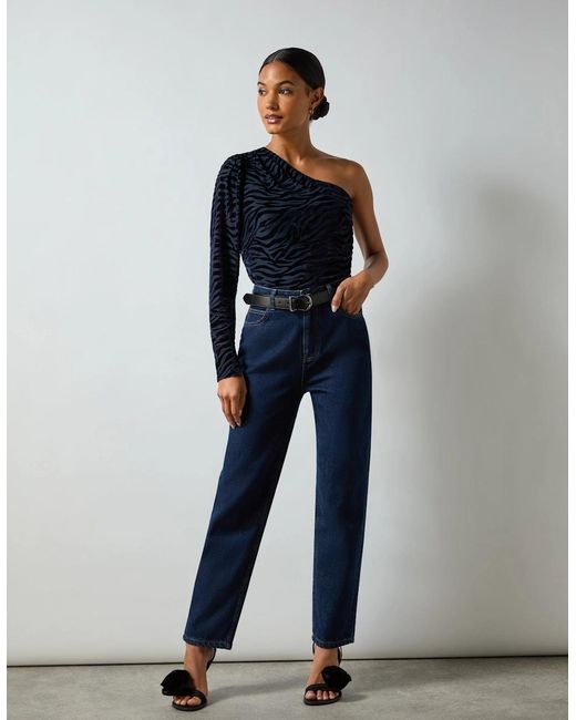 Ro&zo Blue Zebra Burnout One Shoulder Top