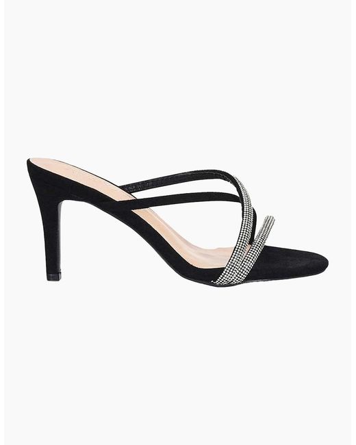 XY London Black Ladies Teddie Diamante Crossover Strap Mule Sandals