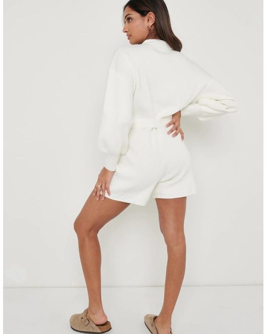 Pretty Lavish White Darcie Balloon Sleeve Knit Playsuit