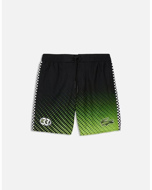 Lacoste Green Checkerboard Two Tone Ombré Print Swim Shorts for men