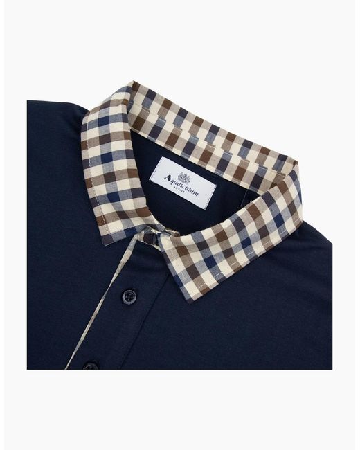 Aquascutum Blue Club Check Collar/S Polo for men