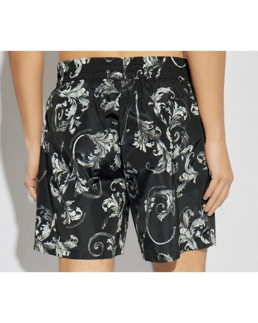 Versace Black Nylon Baroque All Over Shorts for men