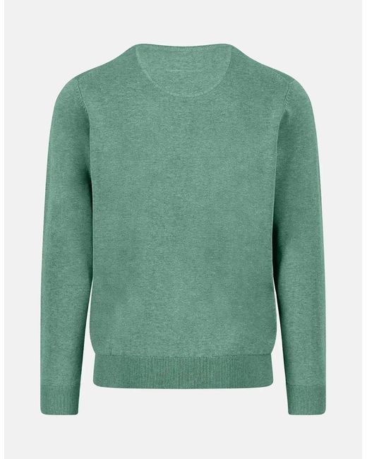 Fynch-Hatton Green Fine Knit Cotton Crewneck Fern for men